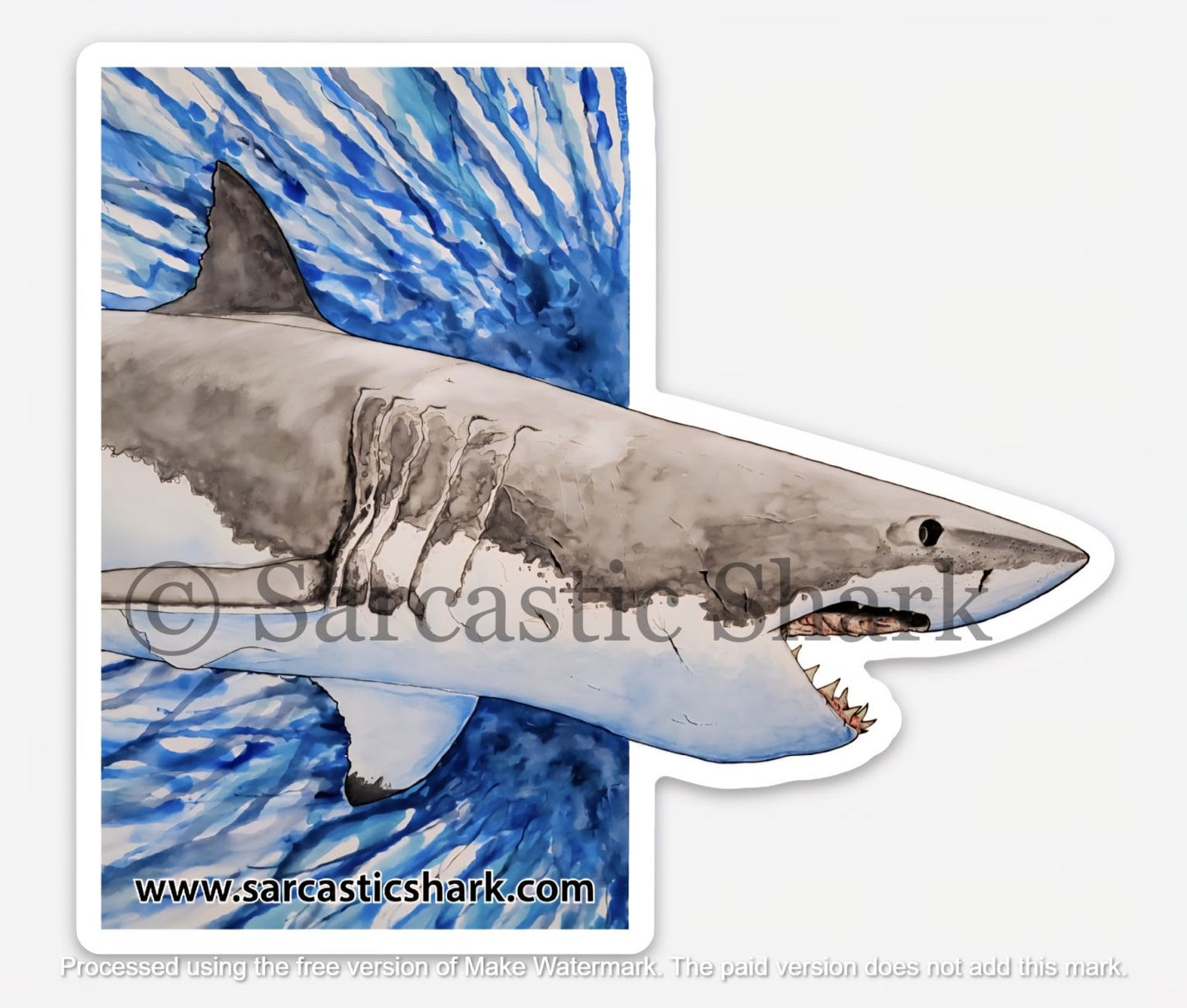 Great White Shark Downward Full Color Vinyl Sticker